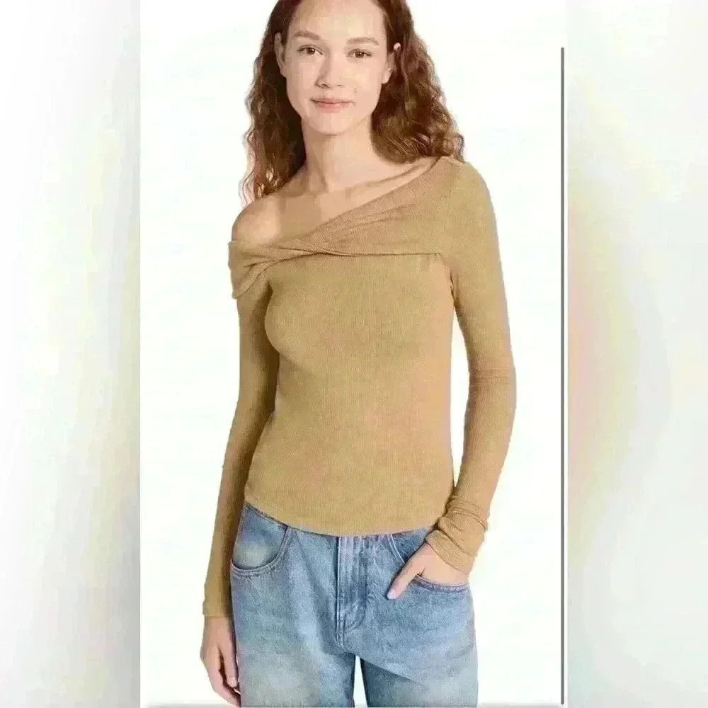 Free People ADDIE LAYERING – Long Sleeved Top – Beige NWT